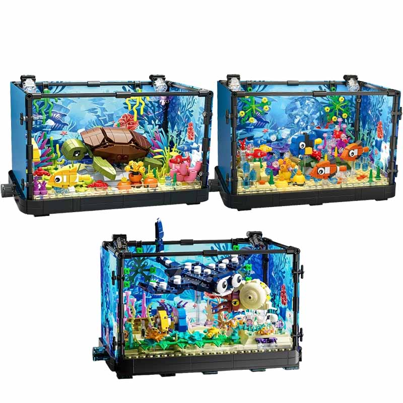 Aquarium Fish Guppy - 조명이 포함된 어항 빌딩 블록 세트,